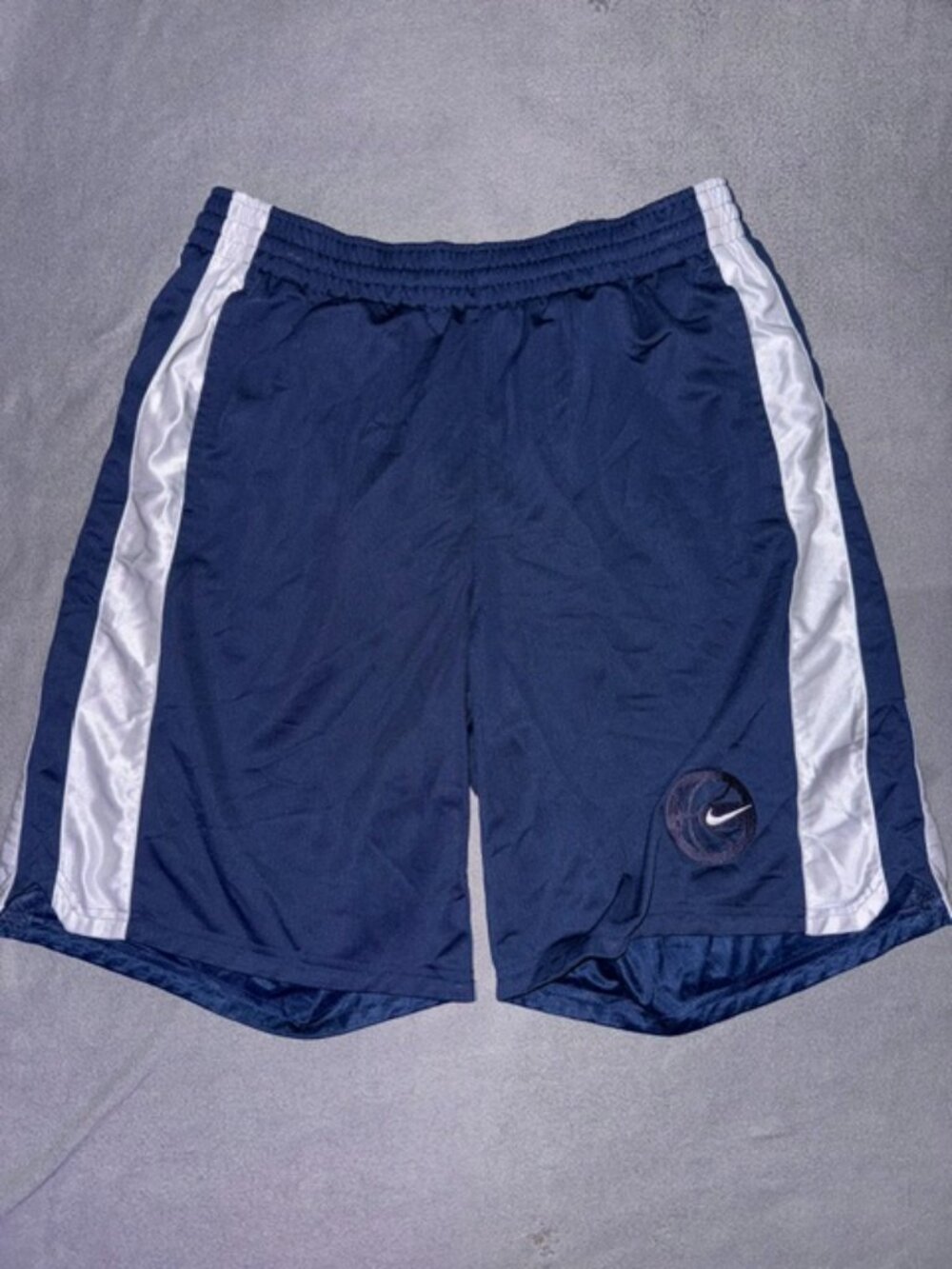 Nike Mens Large Basketball Shorts Navy Blue White Athletic Training Gym Shorts